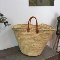 0 grand panier en palmier anses en cuir