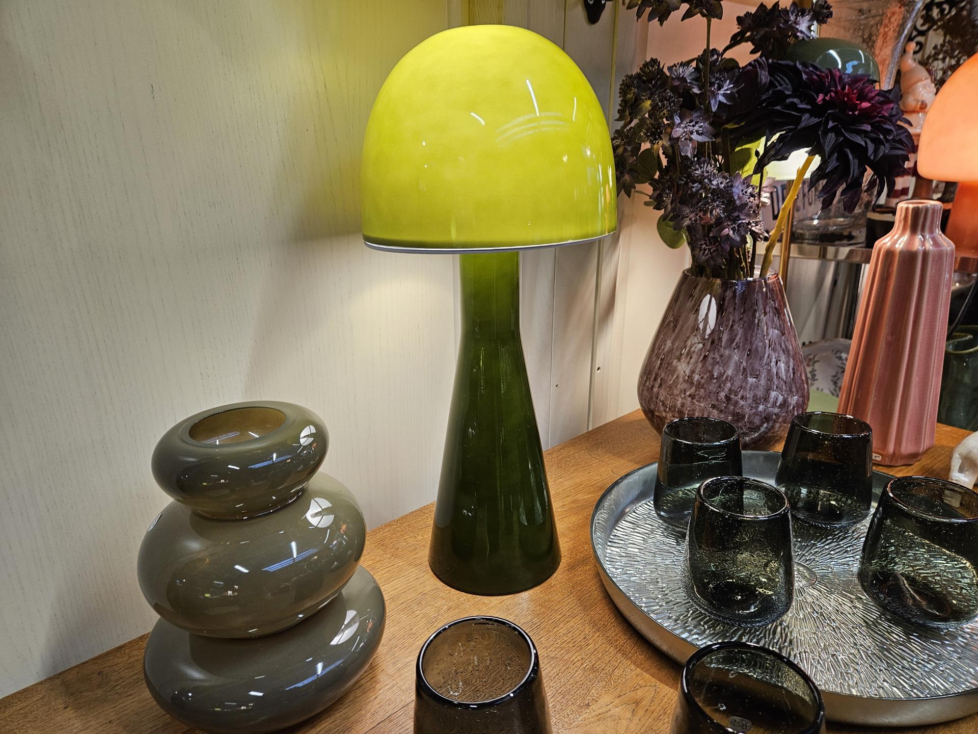 0 grande lampe champignon en verre vert