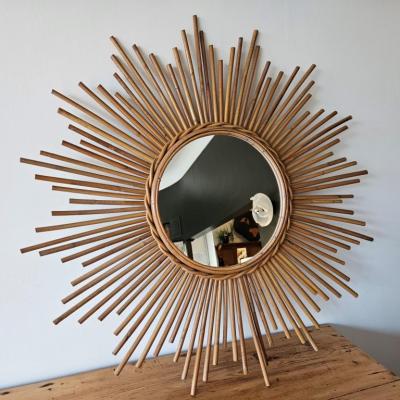 0 miroir soleil en rotin