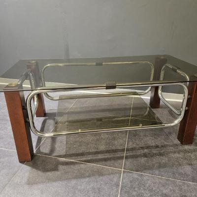 0 table basse 70s bois verre chrome