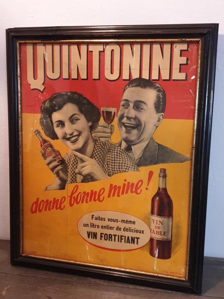 Ancienne grande affiche pub Quintonine années 50 vin bistrot