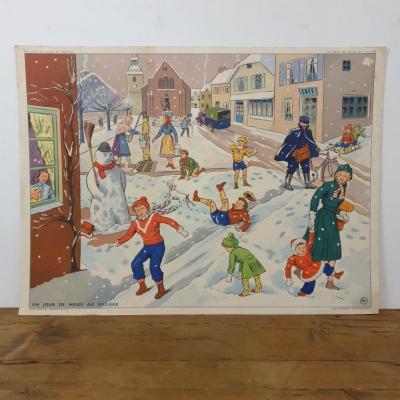 1 affiche village sous la neige bureau de poste