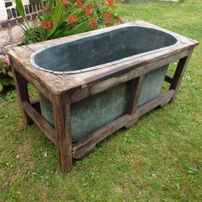 1 baignoire cuivre et bois
