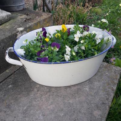 1 bassine blanche emaillee