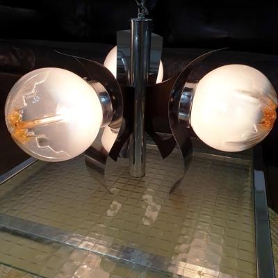 1 lustre 70 s chrome verrine et palissandre