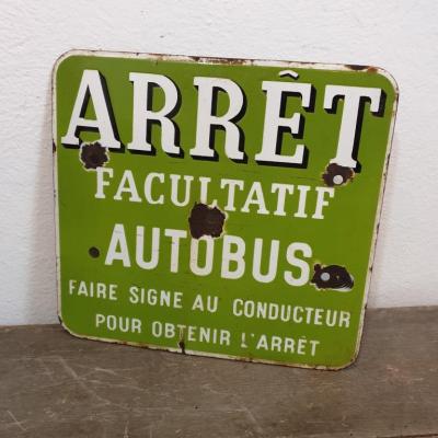 1 plaque emaillee arret de bus verte