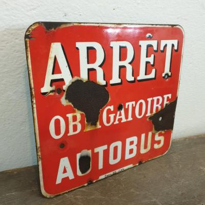 1 plaque emaillee arrete de bus rouge
