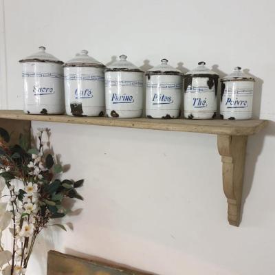 1 serie de pots a epices blanc et bleu emaille