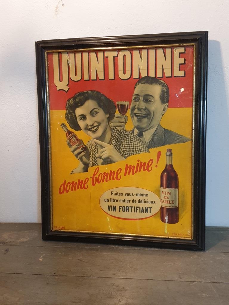 Ancienne grande affiche pub Quintonine années 50 vin bistrot