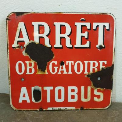 2 plaque emaillee arrete de bus rouge