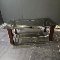 2 table basse 70s bois verre chrome