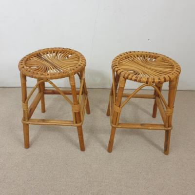 2 tabourets en bambou et osier