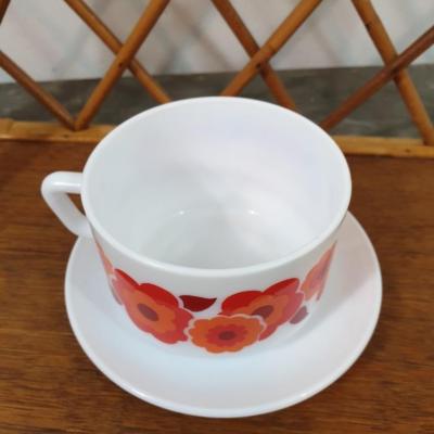2 tasse et soucoupe lotus rouge