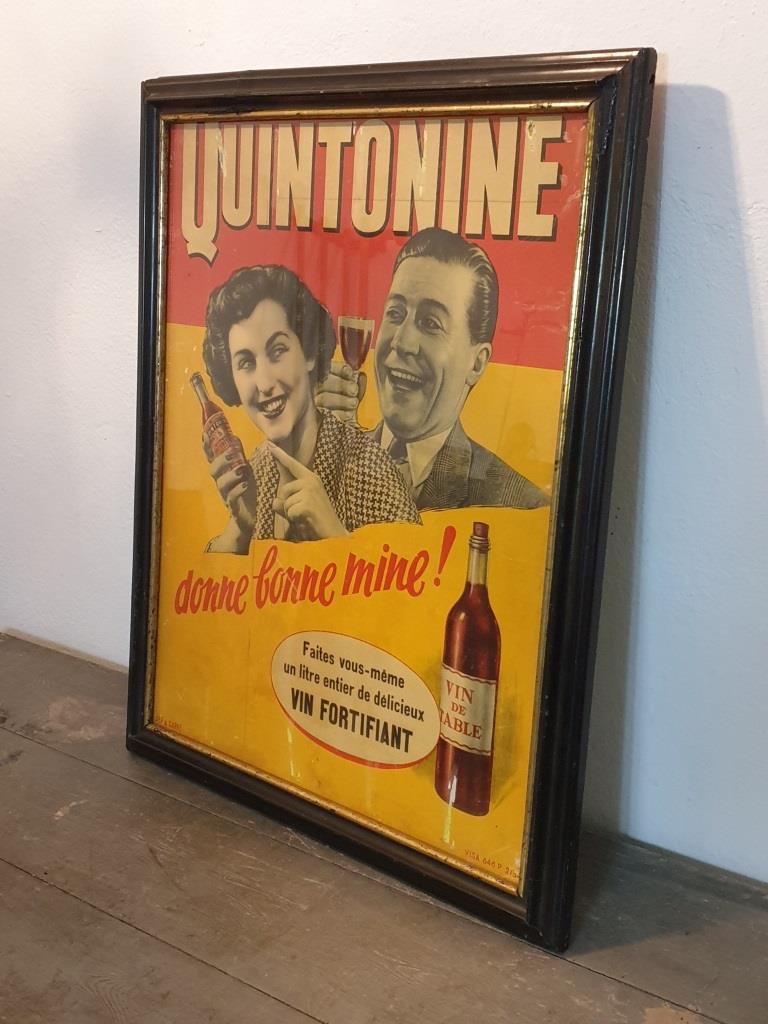 Ancienne grande affiche pub Quintonine années 50 vin bistrot
