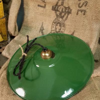 3 lampe abat jour emaille vert fil noir