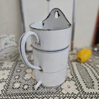 3 pot emaille blanc et bleu