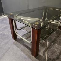 3 table basse 70s bois verre chrome