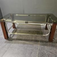 7 table basse 70s bois verre chrome