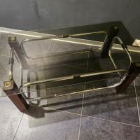8 table basse 70s bois verre chrome